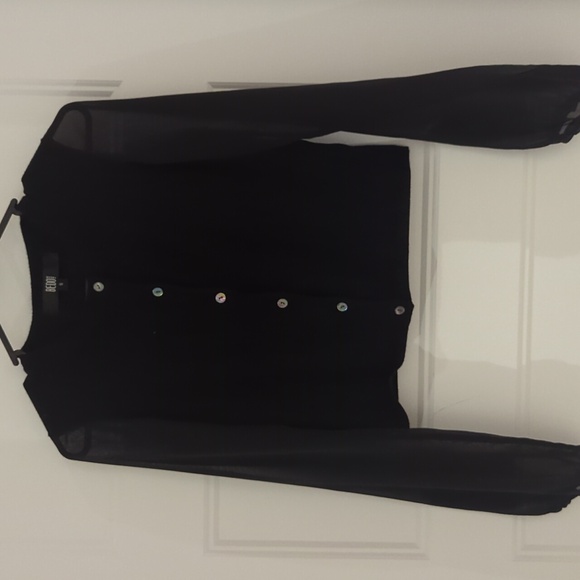 Black cardigan with long Sheer blouse sleeve and nacre Buttons size S - Picture 1 of 8